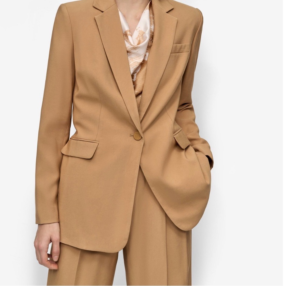 🧥 DKNY Size 18W Camel Tan One Button Blazer Plus Size Career Jacket